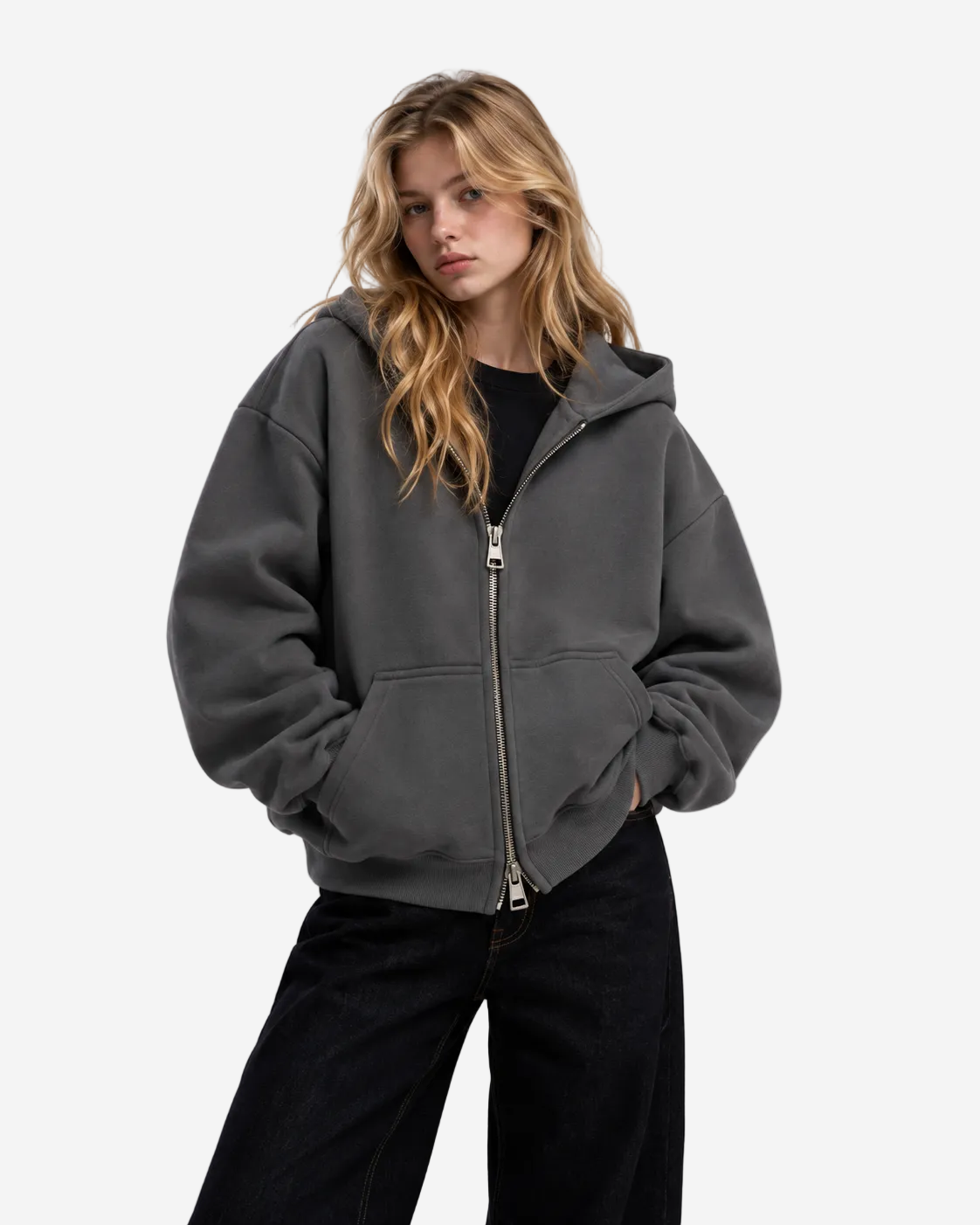 "Basic charocal grey" zip-up