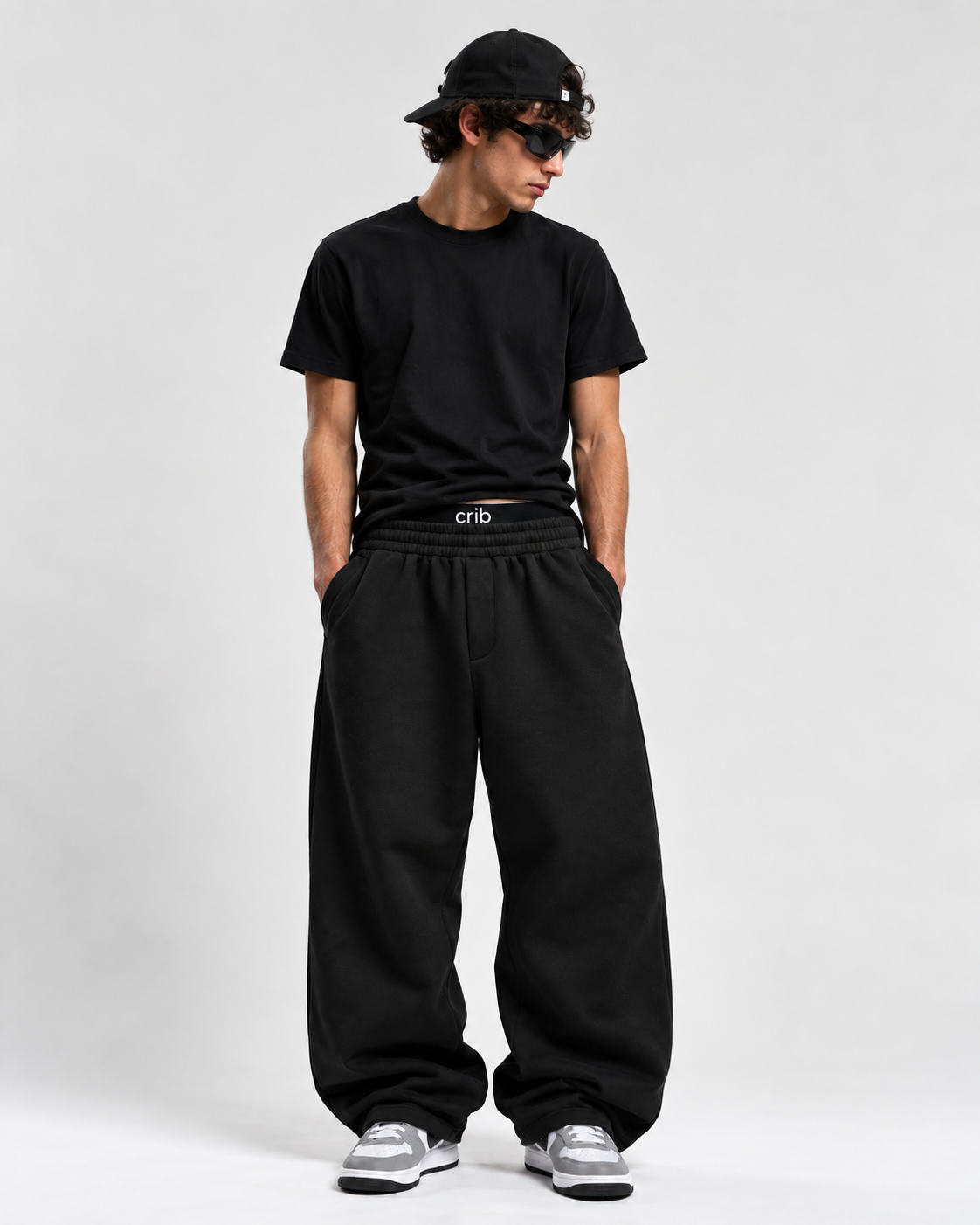 "Black relaxed uncuffed" sweatpants
