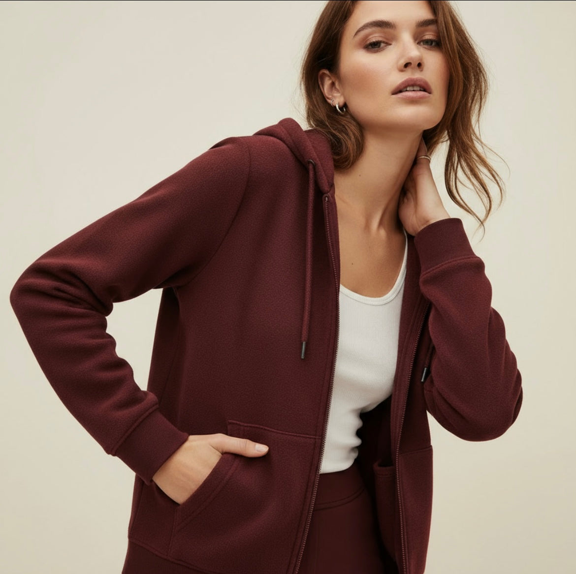 "Unisex Basic Burgundy" zip-up hoodie