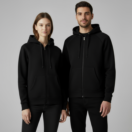 "Unisex Basic Black" zip-up hoodie