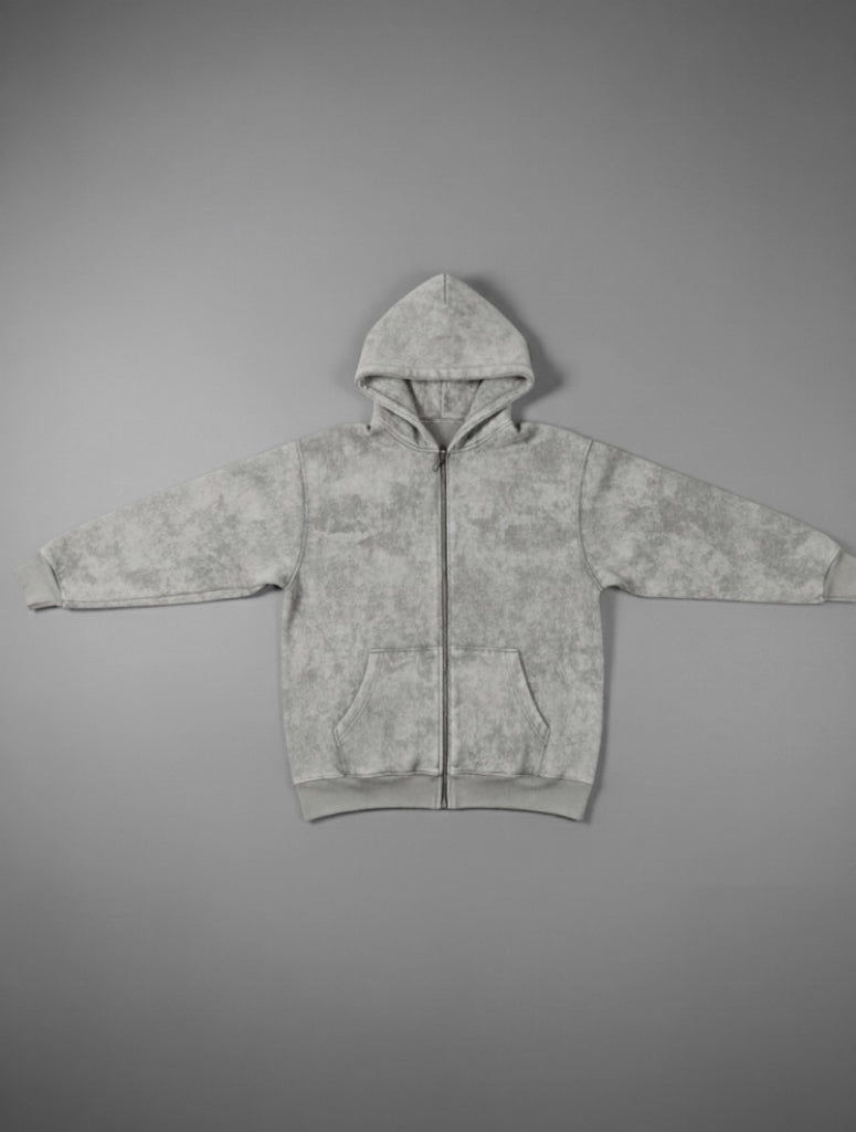 "Unisex Basic Acid-Washed Grey" zip-up hoodie