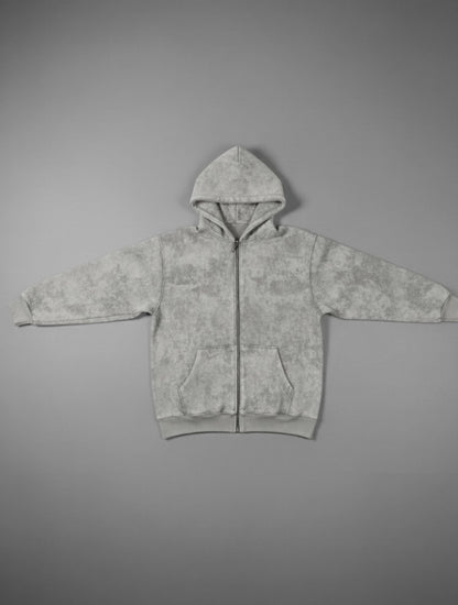 "Unisex Basic Acid-Washed Grey" zip-up hoodie