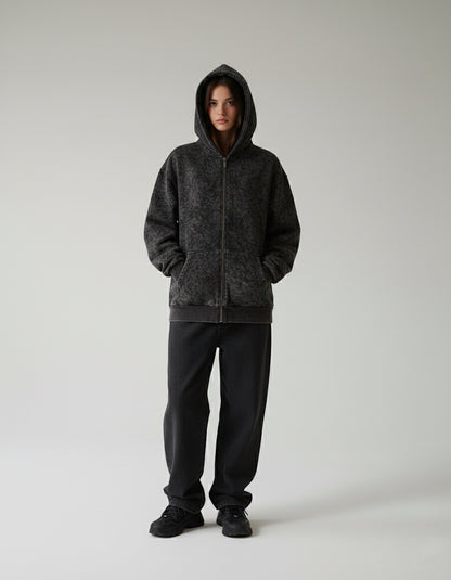 "Unisex Basic Acid-Washed Black" zip-up hoodie