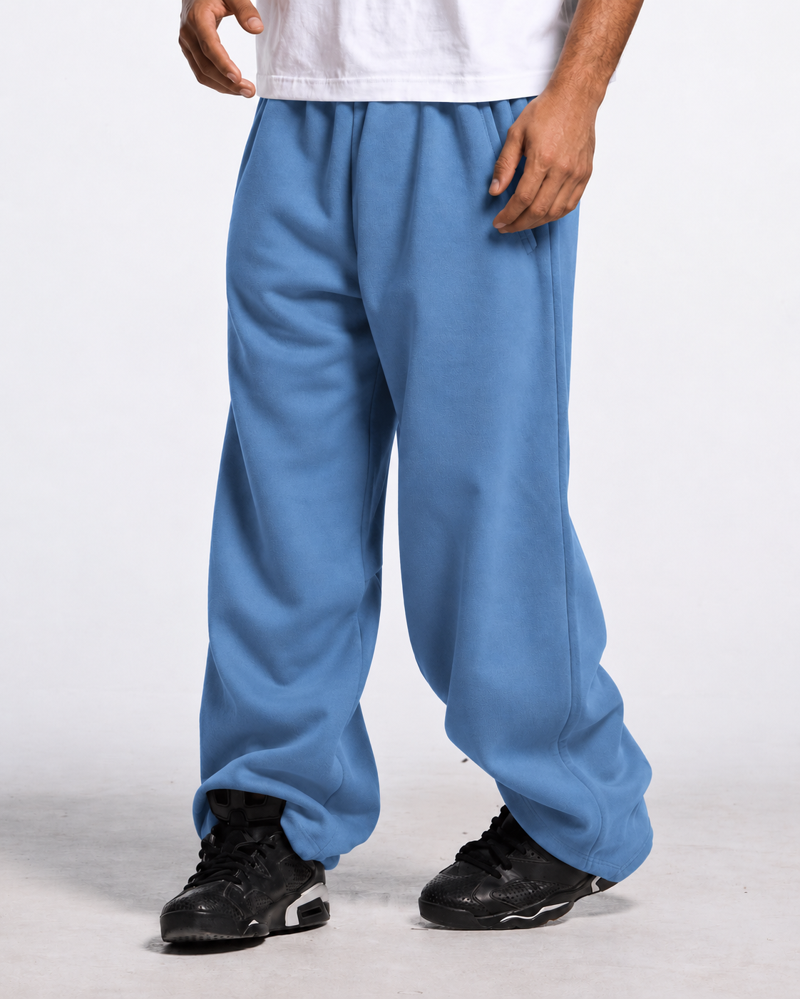 "Blue relaxed uncuffed" sweatpants