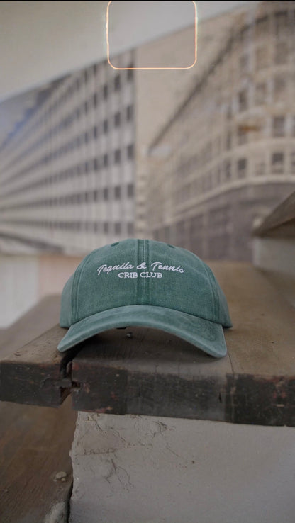 "Tequilla & Tennis" Green cap acid washed