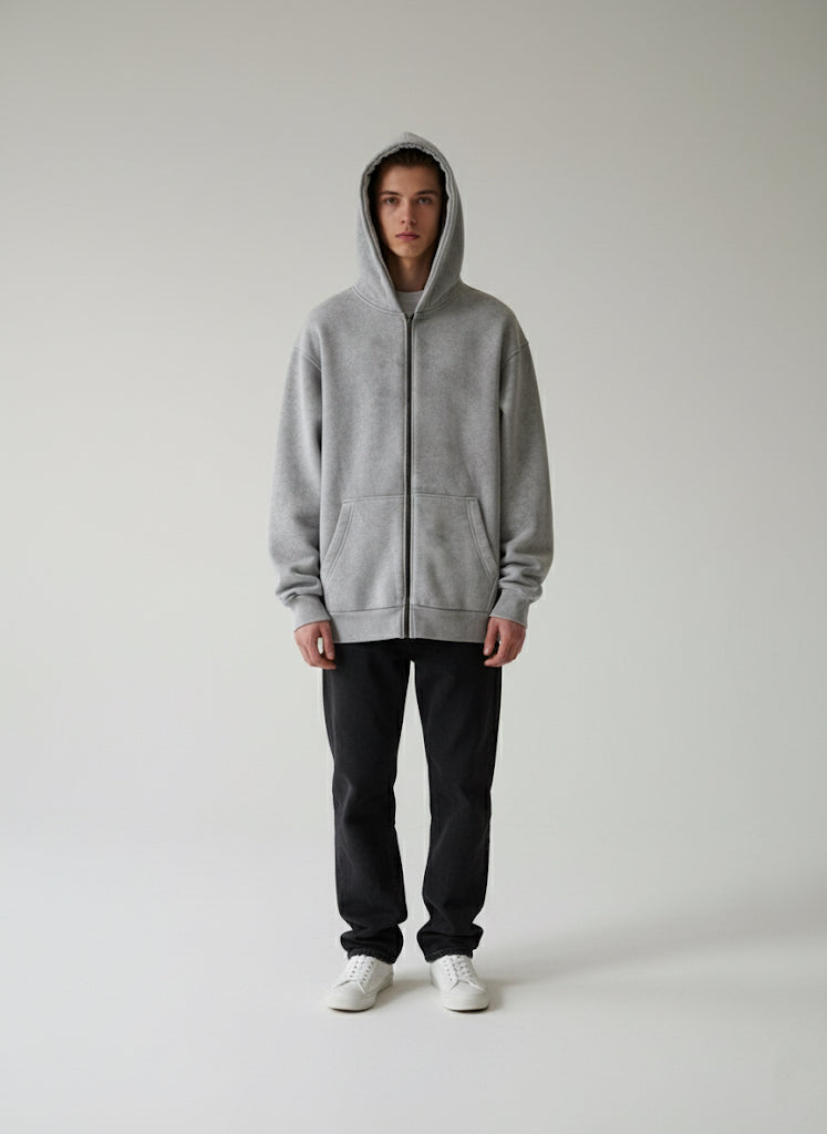 "Unisex Basic Acid-Washed Grey" zip-up hoodie