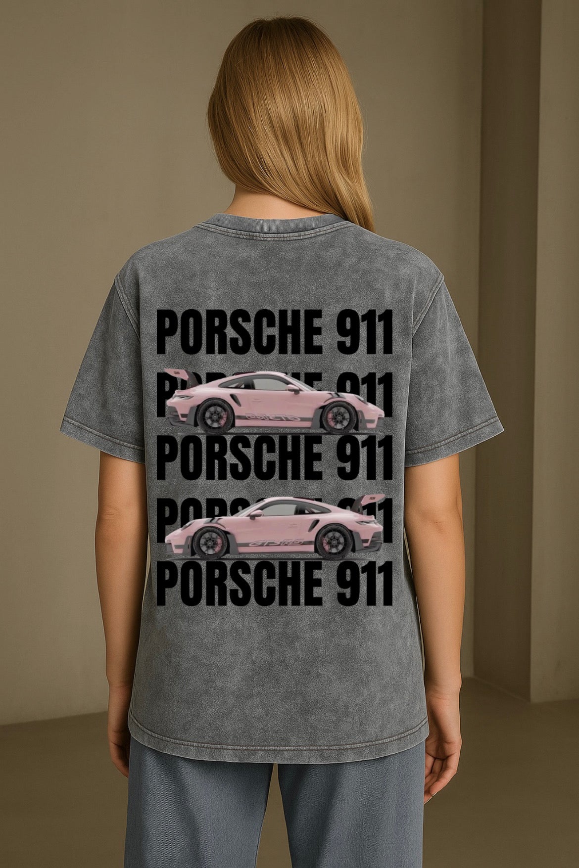 "Long Porsche Pink" Acid Washed Oversized t-shirt