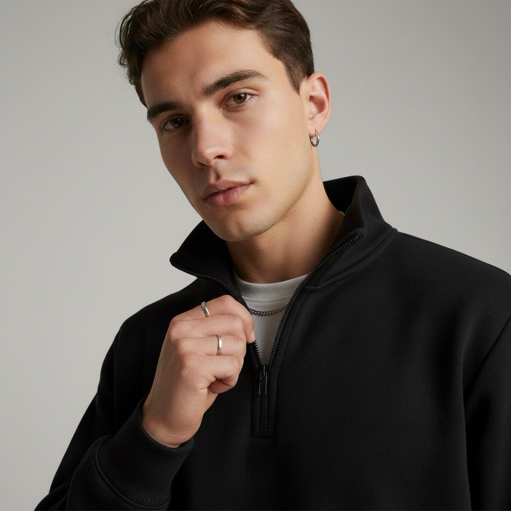"Quarter zip-up unisex" black