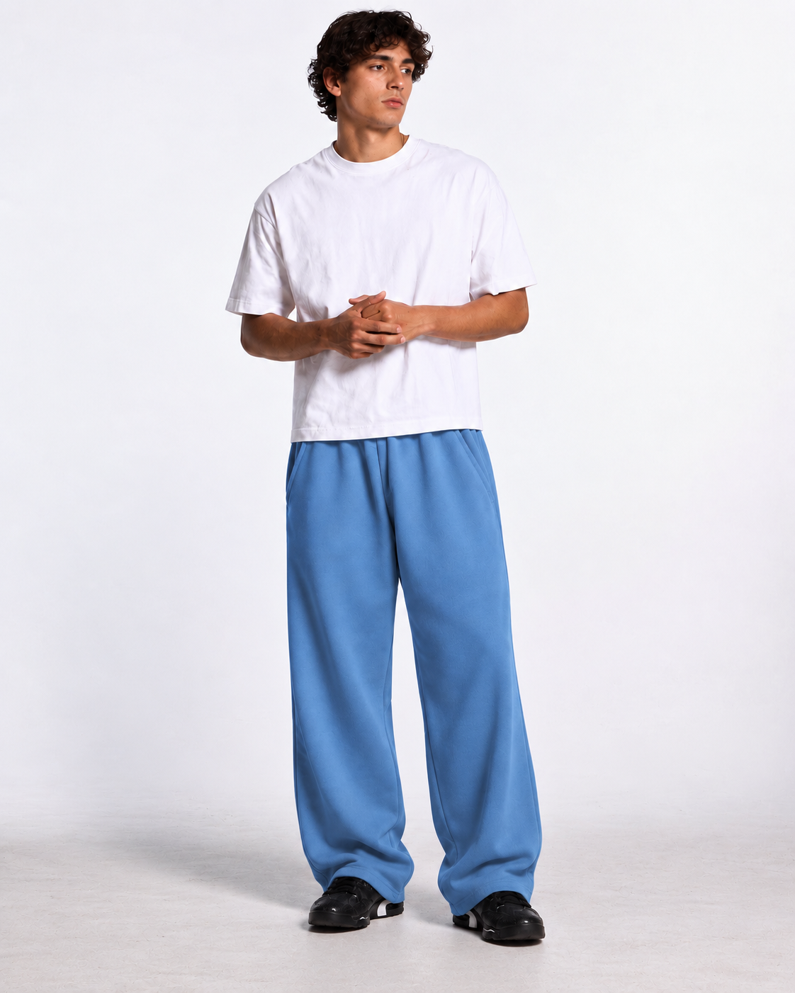 "Blue relaxed uncuffed" sweatpants